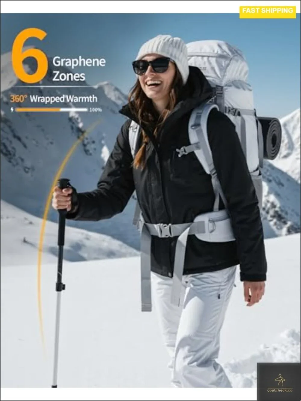 Wulcea Graphene Heated Jacket Women Fur Lined Battery Pack Winter